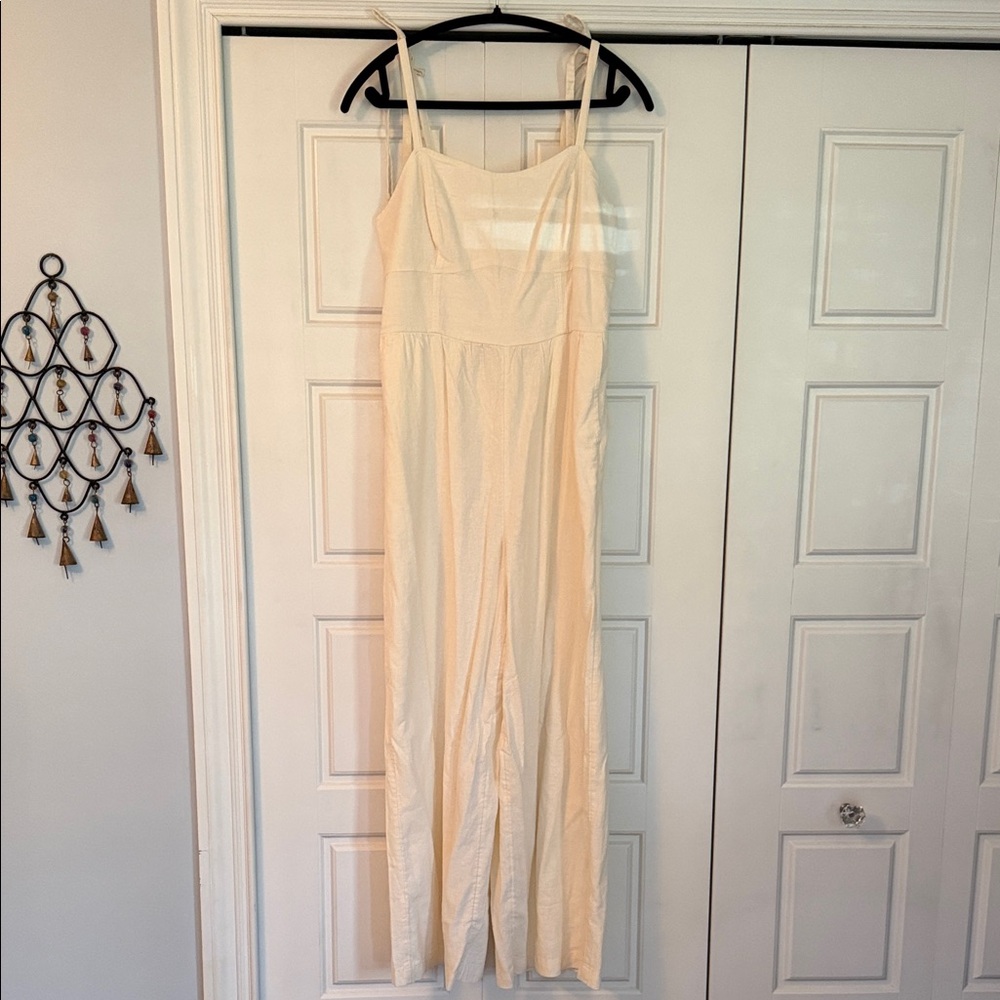 Cream Wide-Leg Spaghetti Strap Jumpsuit
